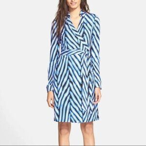 DVF Diane Von Furstenberg 100% Silk New Jeanne Wrap Dress Herringbone Cornflower